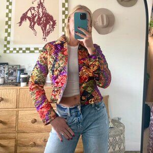 POLA RETRO BOHO QUILTED ZIP UP ORANGE JACKET WOMENS SIZE SMALL